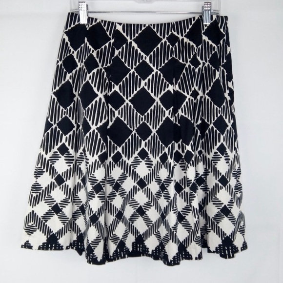 Talbots Black & White Pattern Pleated Cotton A-Line Skirt Size 16W Side Zip - Picture 1 of 9